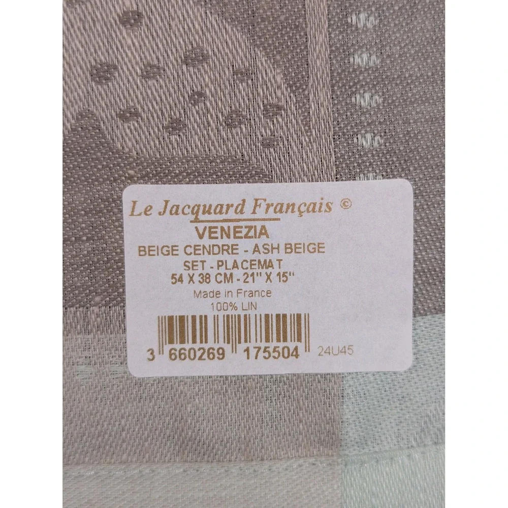 Le Jacquard Francais Venezia 4 Placemats Ash Beige Linen Made in France 21x15